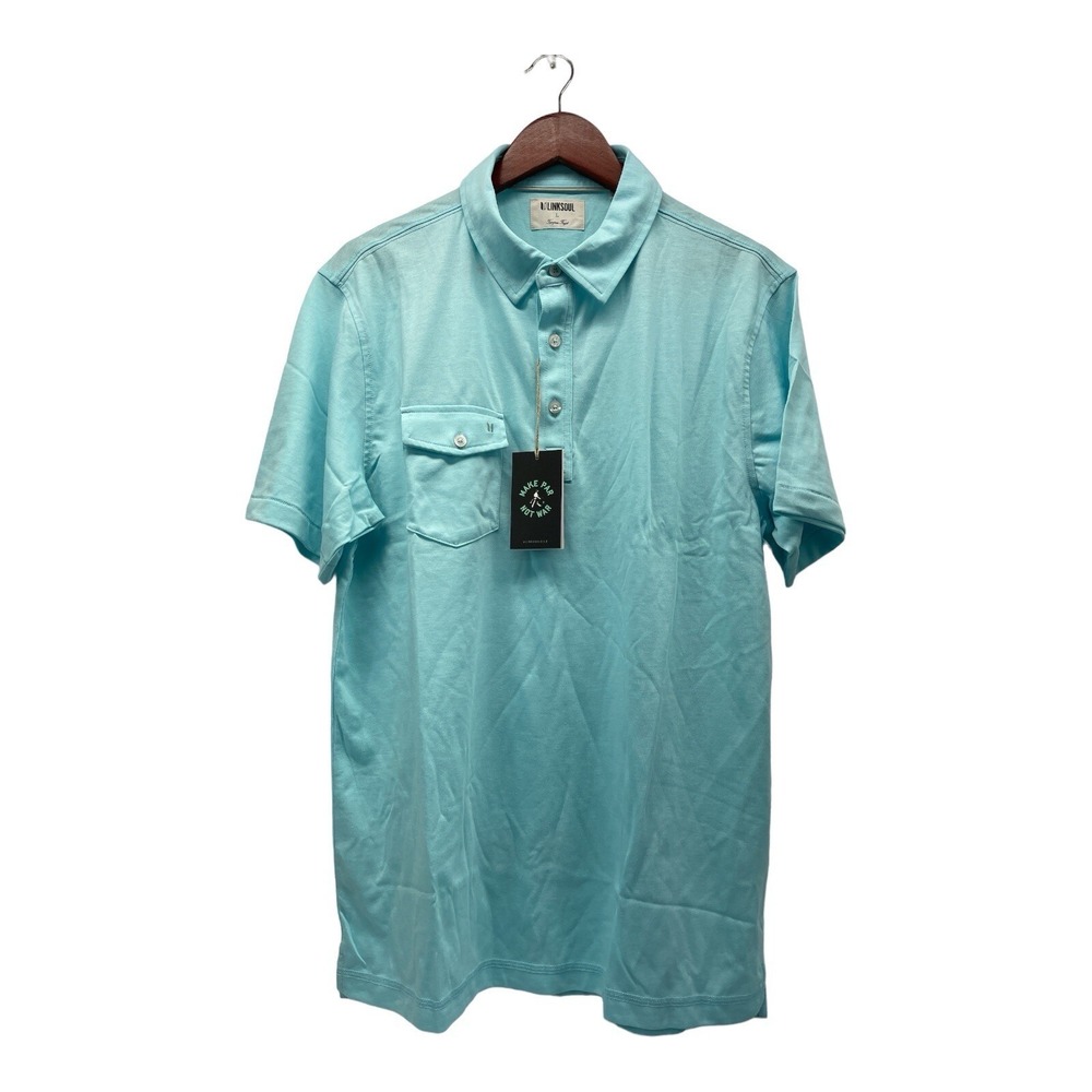 Linksoul Tempus Fugit Men's Large Aque No Iron No Shrink Polo Shirt‎